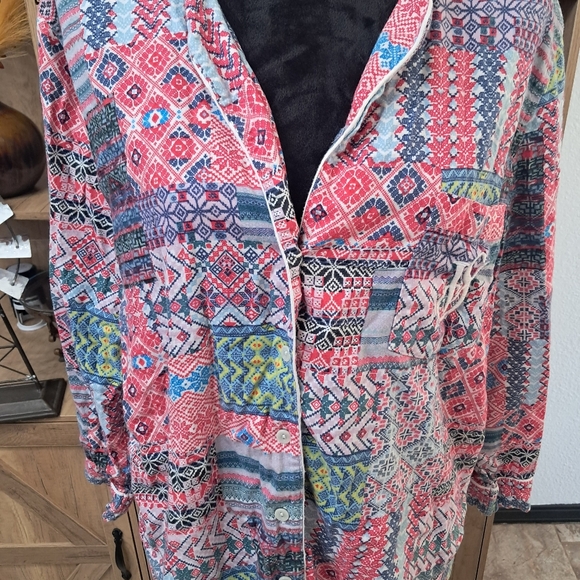 Victoria's Secret Flannel Pajama Top Colorful Embroidered Lougewear Cozy - Picture 6 of 10